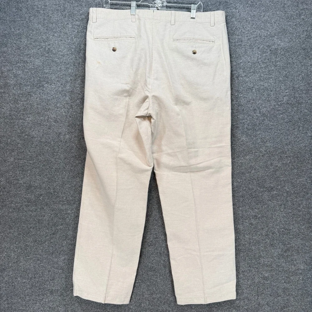 Lands End Pants Mens 40‎ Beige Linen Blend Traditional Fit Chino Slacks Casual